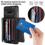For Samsung Galaxy S10+ RFID Card Slot Leather Phone Case with Long Lanyard(Black)