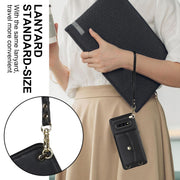 For Samsung Galaxy S10+ RFID Card Slot Leather Phone Case with Long Lanyard(Black)