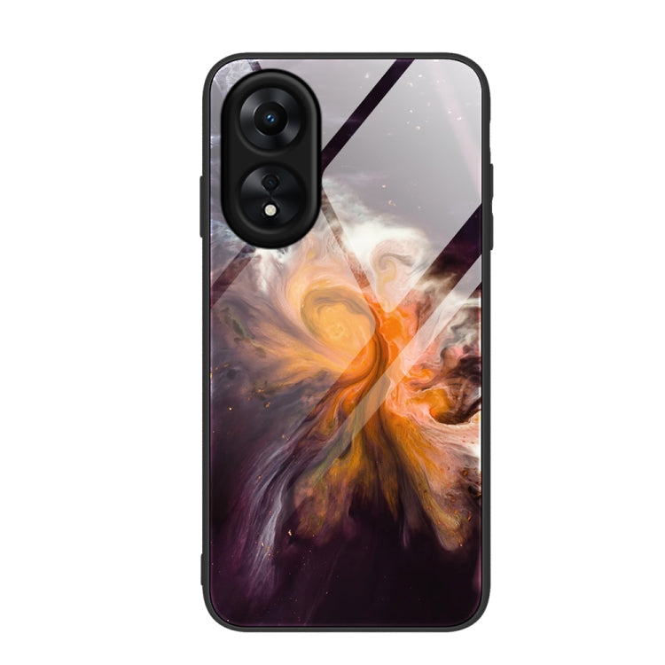 For OPPO A17 Marble Pattern Glass Phone Case(Typhoon)