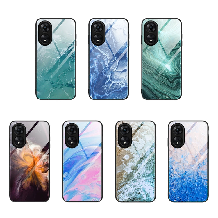 For OPPO A17 Marble Pattern Glass Phone Case(Typhoon)