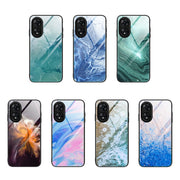 For OPPO A17 Marble Pattern Glass Phone Case(Typhoon)