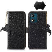 For Motorola Moto E13 4G 2023 Ostrich Pattern Genuine Leather RFID Phone Case(Black)