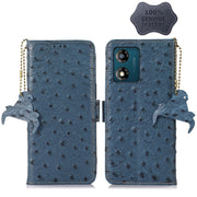 For Motorola Moto E13 4G 2023 Ostrich Pattern Genuine Leather RFID Phone Case(Blue)