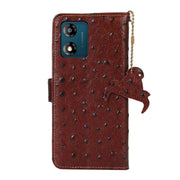 For Motorola Moto E13 4G 2023 Ostrich Pattern Genuine Leather RFID Phone Case(Coffee)