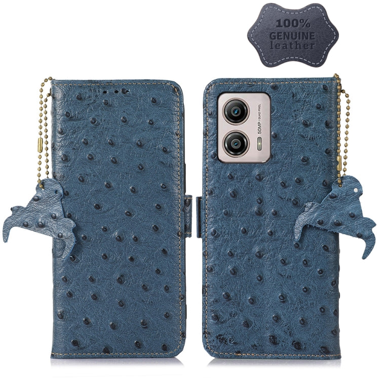 For Motorola Moto G53 5G / G13 / G23 Ostrich Pattern Genuine Leather RFID Phone Case(Blue)