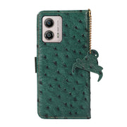 For Motorola Moto G73 5G Ostrich Pattern Genuine Leather RFID Phone Case(Green)