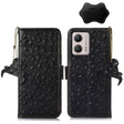 For Motorola Moto G73 5G Ostrich Pattern Genuine Leather RFID Phone Case(Black) - Motorola Cases by PMC TechLife | Online Shopping South Africa | PMC TechLife | Buy Now Pay Later Mobicred