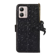 For Motorola Moto G73 5G Ostrich Pattern Genuine Leather RFID Phone Case(Black)