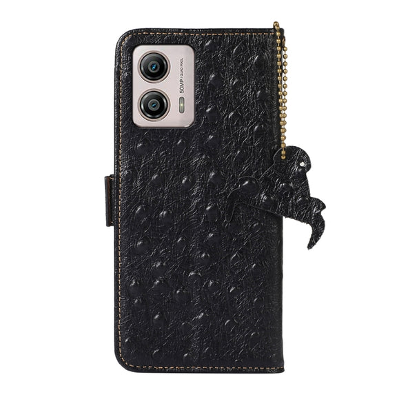 For Motorola Moto G73 5G Ostrich Pattern Genuine Leather RFID Phone Case(Black)