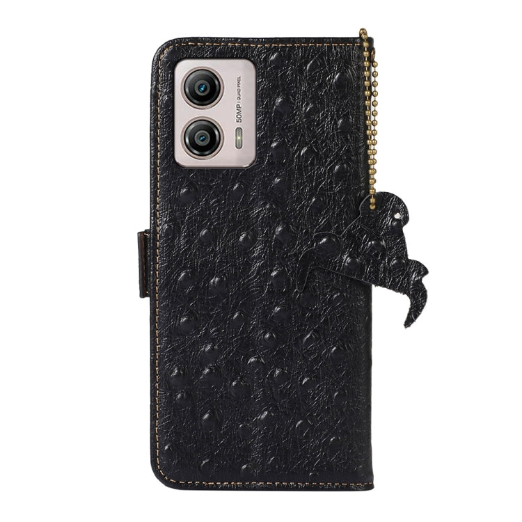For Motorola Moto G73 5G Ostrich Pattern Genuine Leather RFID Phone Case(Black)