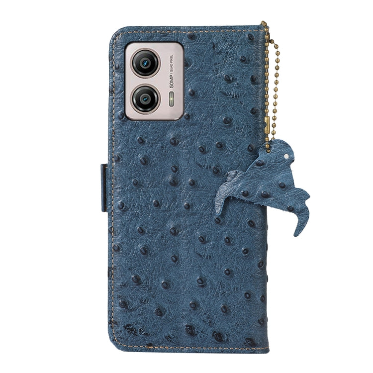 For Motorola Moto G73 5G Ostrich Pattern Genuine Leather RFID Phone Case(Blue)