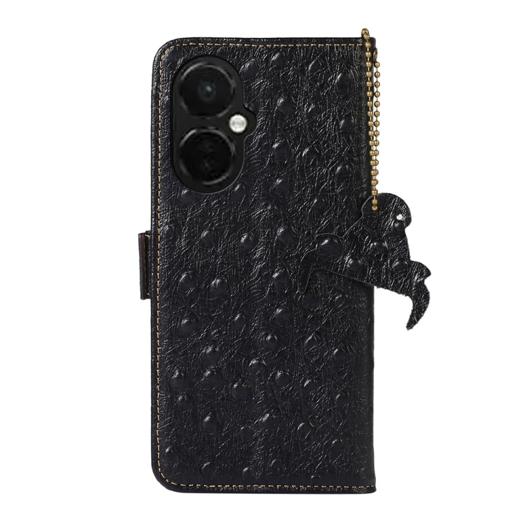 For OnePlus Nord CE 3 Lite Ostrich Pattern Genuine Leather RFID Phone Case(Black)