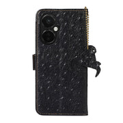 For OnePlus Nord CE 3 Lite Ostrich Pattern Genuine Leather RFID Phone Case(Black)