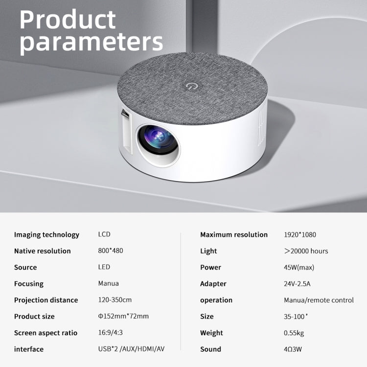 T2 800x480 1000 Lumens LED HD Mini Projector, Specification:EU Plug