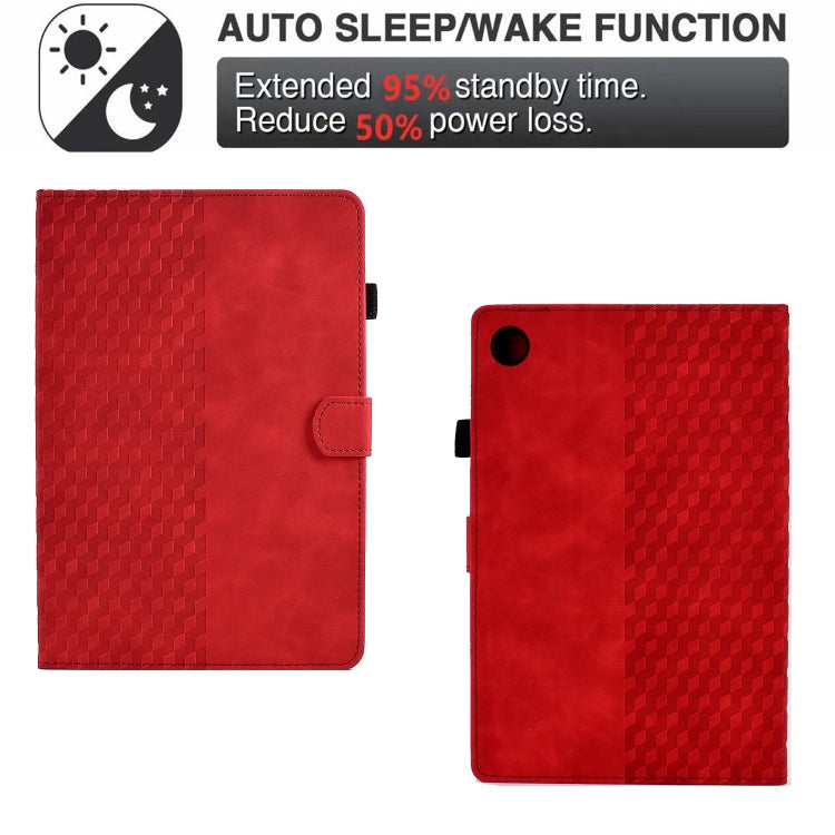 For Lenovo Tab M10 Plus Gen 3 Rhombus Embossed Leather Smart Tablet Case(Red)