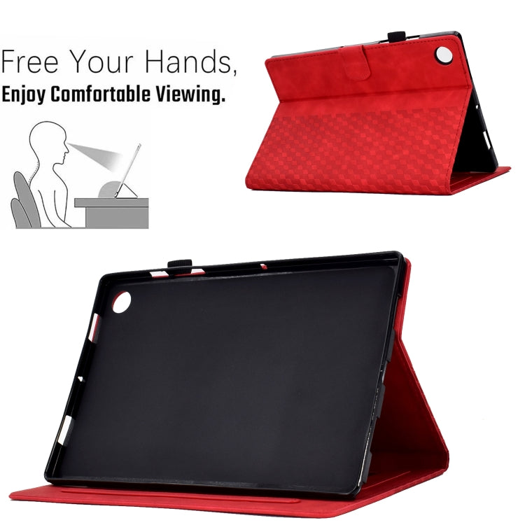 For Lenovo Tab M10 Plus Gen 3 Rhombus Embossed Leather Smart Tablet Case(Red)