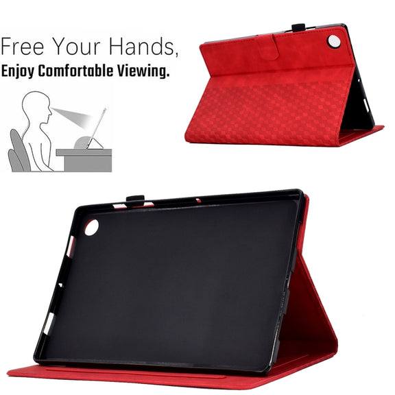 For Lenovo Tab M10 Plus Gen 3 Rhombus Embossed Leather Smart Tablet Case(Red)