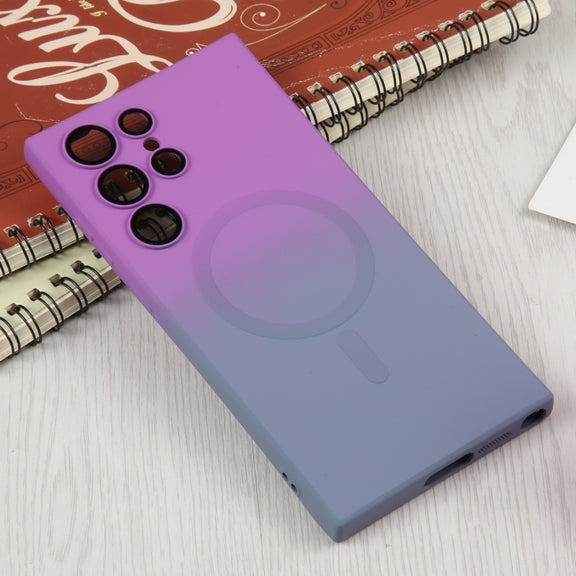 For Samsung Galaxy S23 5G Liquid TPU Silicone Gradient MagSafe Phone Case(Purple Grey)