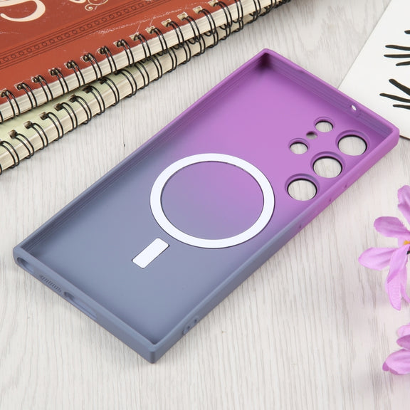 For Samsung Galaxy S23 5G Liquid TPU Silicone Gradient MagSafe Phone Case(Purple Grey)