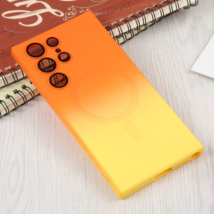 For Samsung Galaxy S23 5G Liquid TPU Silicone Gradient MagSafe Phone Case(Orange Yellow)