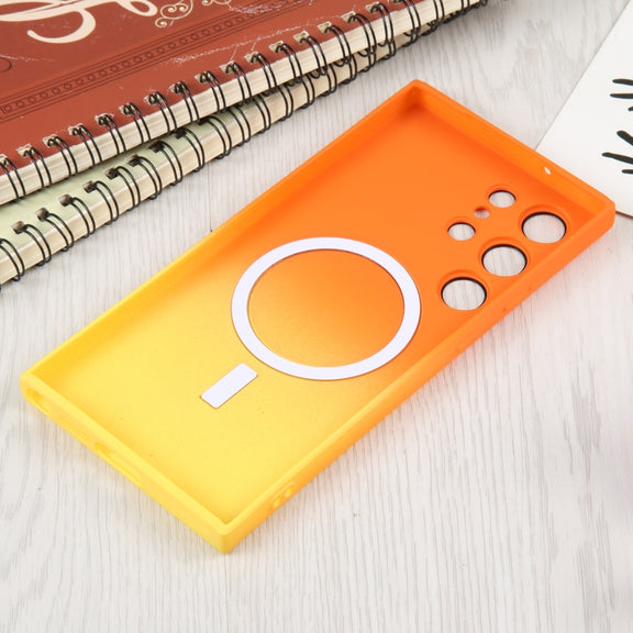 For Samsung Galaxy S23 5G Liquid TPU Silicone Gradient MagSafe Phone Case(Orange Yellow)