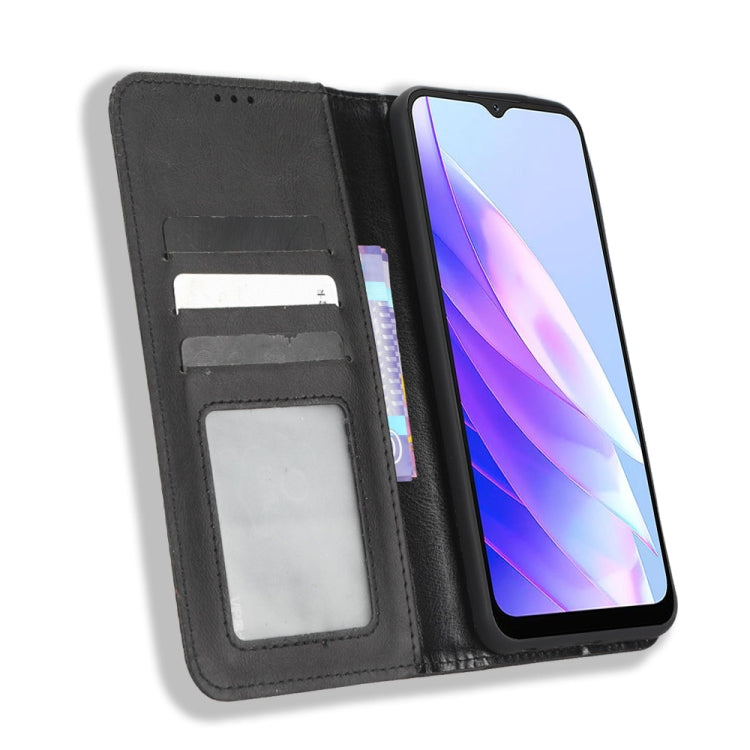 For Blackview A52 Magnetic Buckle Retro Texture Leather Phone Case(Black)