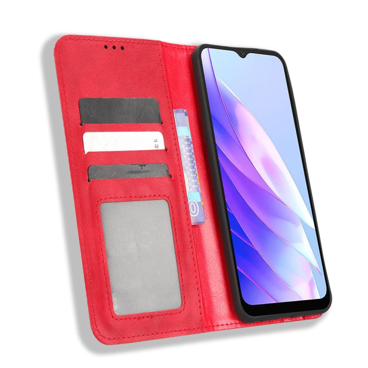 For Blackview A52 Magnetic Buckle Retro Texture Leather Phone Case(Red)