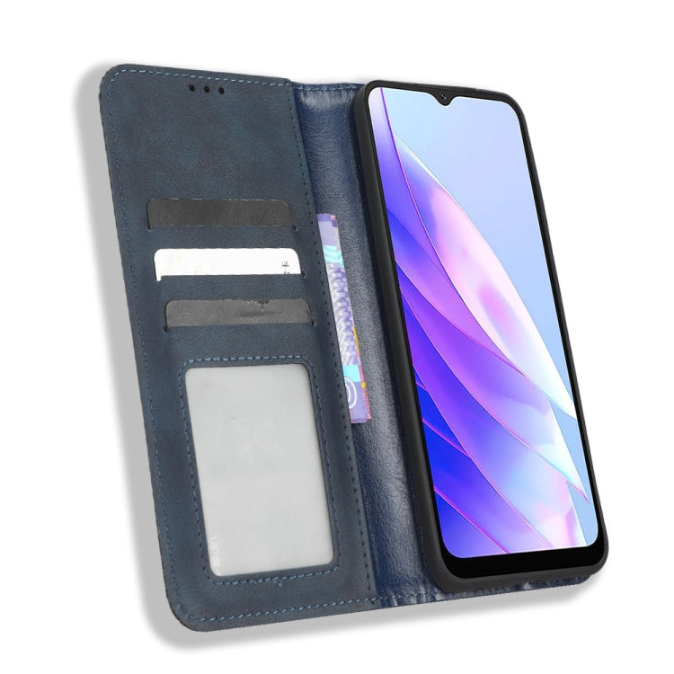 For Blackview A52 Magnetic Buckle Retro Texture Leather Phone Case(Blue)