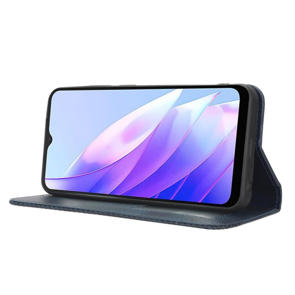For Blackview A52 Magnetic Buckle Retro Texture Leather Phone Case(Blue)