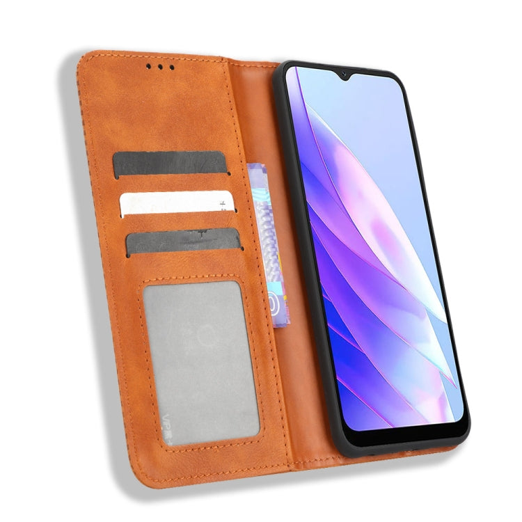 For Blackview A52 Magnetic Buckle Retro Texture Leather Phone Case(Brown)