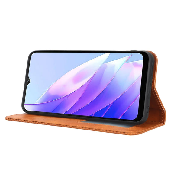 For Blackview A52 Magnetic Buckle Retro Texture Leather Phone Case(Brown)