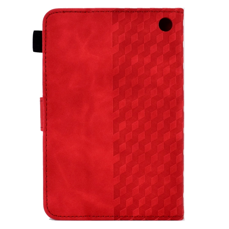 For Amazon Kindle Fire 7 2022 Rhombus Embossed Leather Tablet Case(Red)