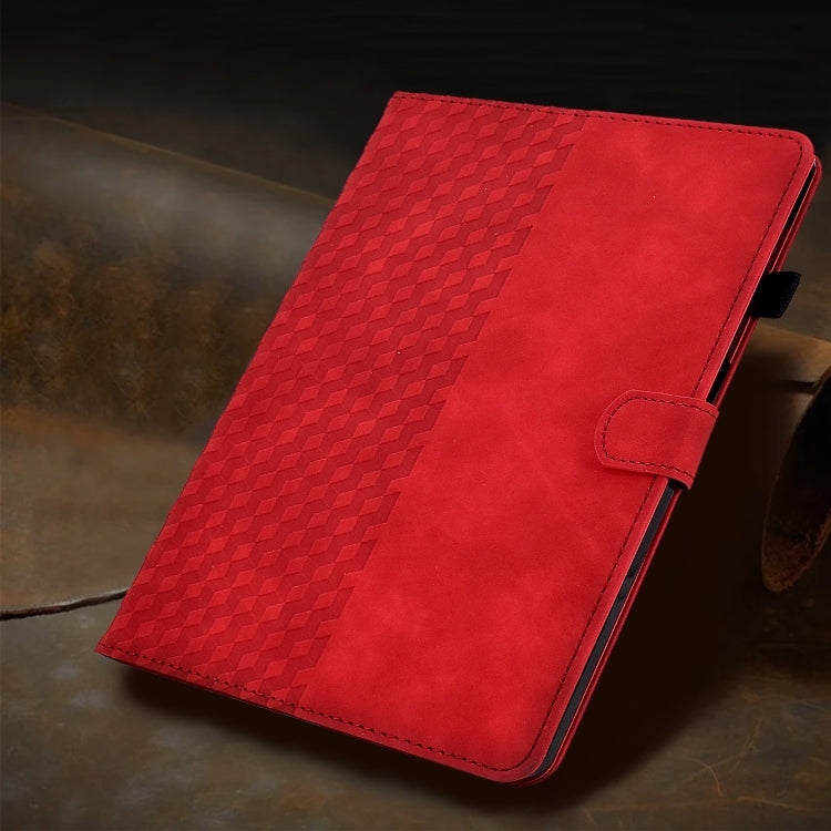 For Amazon Kindle Fire 7 2022 Rhombus Embossed Leather Tablet Case(Red)