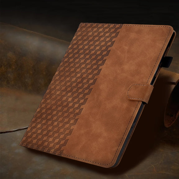 For Amazon Kindle Fire 7 2022 Rhombus Embossed Leather Tablet Case(Brown)