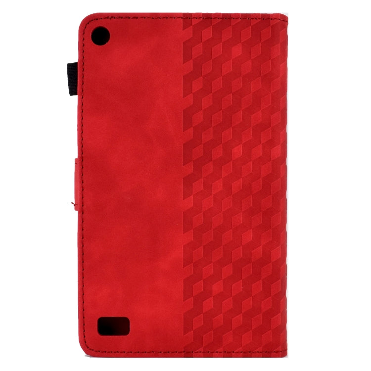 For Amazon Kindle Fire 7 2019 / 2017 / 2015 Rhombus Embossed Leather Tablet Case(Red)