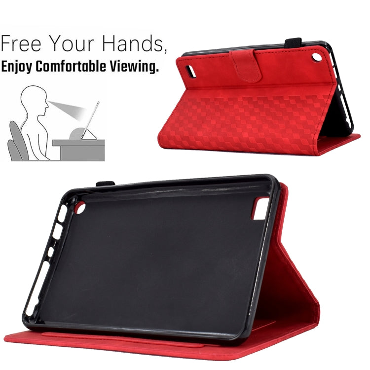 For Amazon Kindle Fire 7 2019 / 2017 / 2015 Rhombus Embossed Leather Tablet Case(Red)