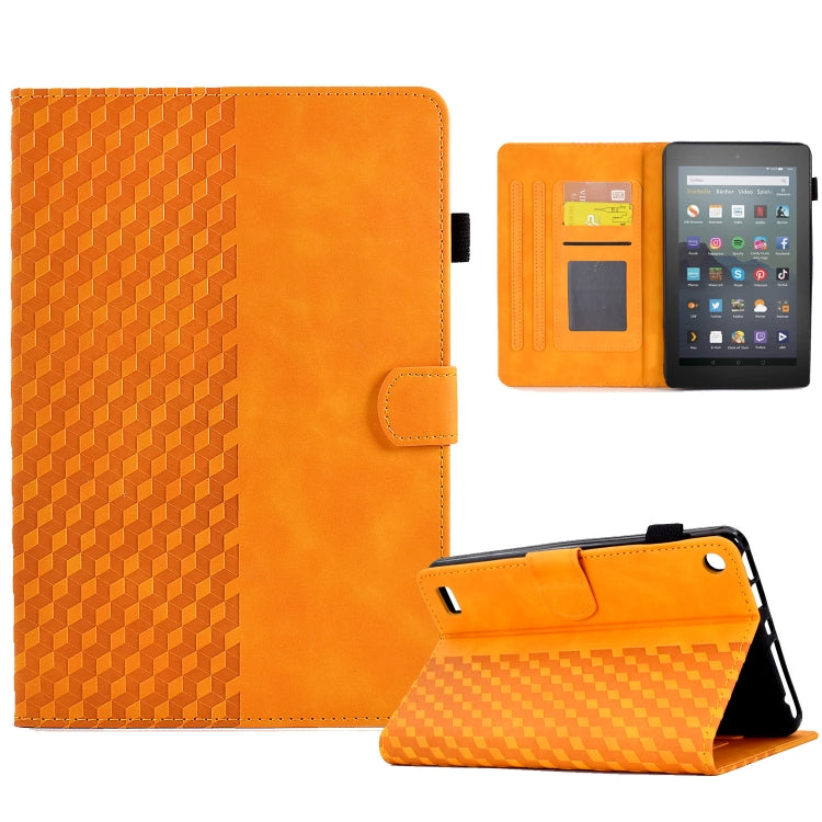 For Amazon Kindle Fire 7 2019 / 2017 / 2015 Rhombus Embossed Leather Tablet Case(Khaki)