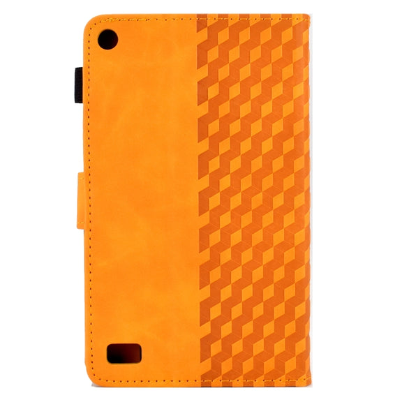 For Amazon Kindle Fire 7 2019 / 2017 / 2015 Rhombus Embossed Leather Tablet Case(Khaki)