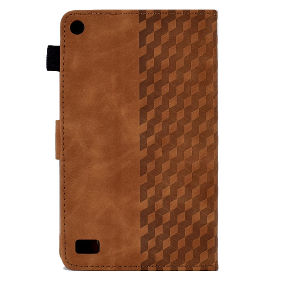 For Amazon Kindle Fire 7 2019 / 2017 / 2015 Rhombus Embossed Leather Tablet Case(Brown)