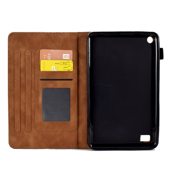 For Amazon Kindle Fire 7 2019 / 2017 / 2015 Rhombus Embossed Leather Tablet Case(Brown)