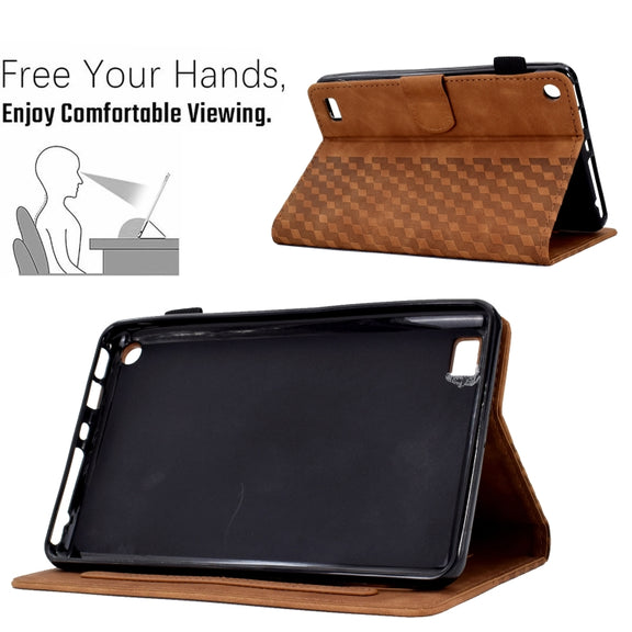 For Amazon Kindle Fire 7 2019 / 2017 / 2015 Rhombus Embossed Leather Tablet Case(Brown)