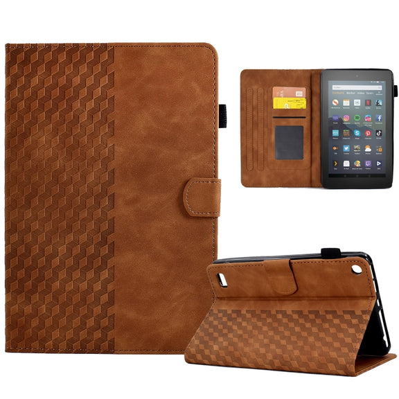 For Amazon Kindle Fire 7 2019 / 2017 / 2015 Rhombus Embossed Leather Tablet Case(Brown)
