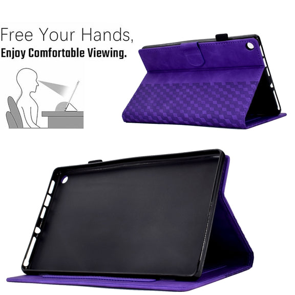 For Amazon Kindle Fire HD8 2018 / 2017 / 2016 Rhombus Embossed Leather Tablet Case(Purple)