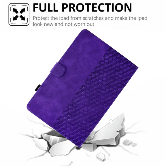 For Amazon Kindle Fire HD8 2018 / 2017 / 2016 Rhombus Embossed Leather Tablet Case(Purple)