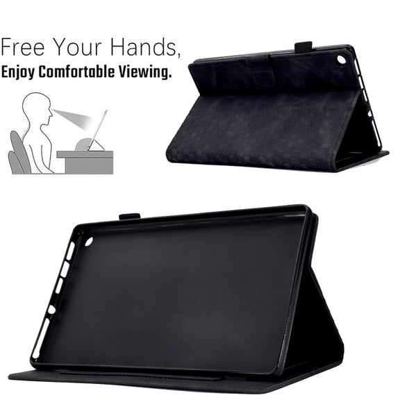 For Amazon Kindle Fire HD8 2018 / 2017 / 2016 Rhombus Embossed Leather Tablet Case(Black)