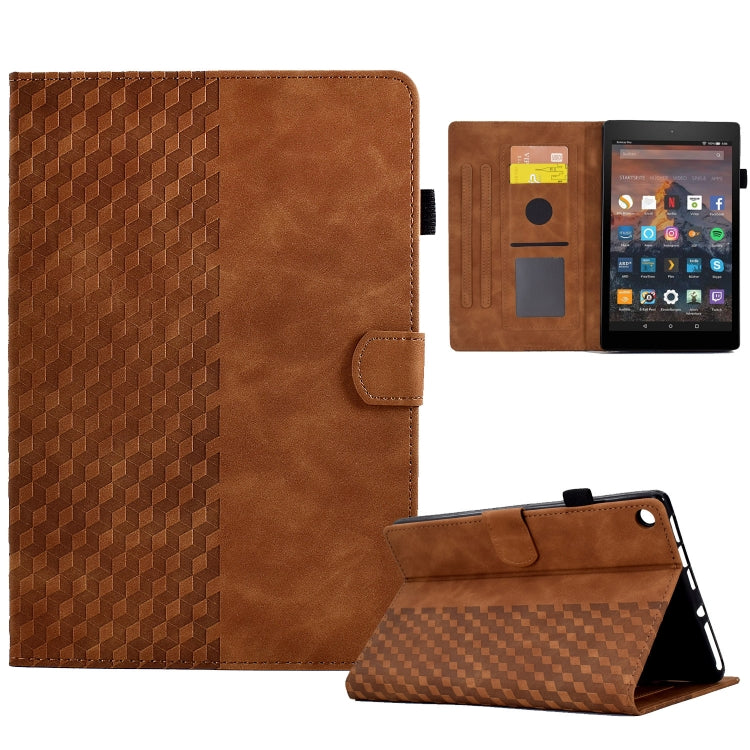 For Amazon Kindle Fire HD8 2018 / 2017 / 2016 Rhombus Embossed Leather Tablet Case(Brown)