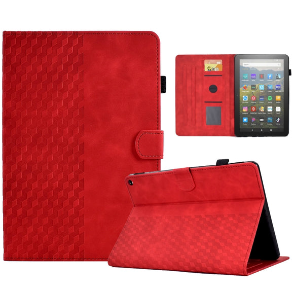For Amazon Kindle Fire HD10 Plus 2021 Rhombus Embossed Leather Tablet Case(Red)