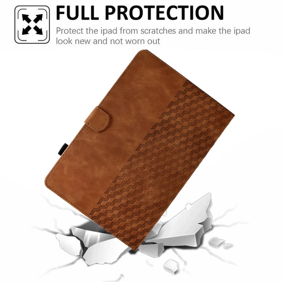 For Amazon Kindle Fire HD10 Plus 2021 Rhombus Embossed Leather Tablet Case(Brown)