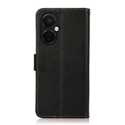 For OnePlus Nord CE 3 KHAZNEH Side-Magnetic Litchi Genuine Leather RFID Phone Case(Black)