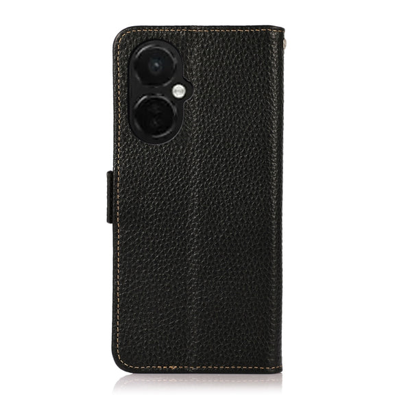 For OnePlus Nord CE 3 KHAZNEH Side-Magnetic Litchi Genuine Leather RFID Phone Case(Black)
